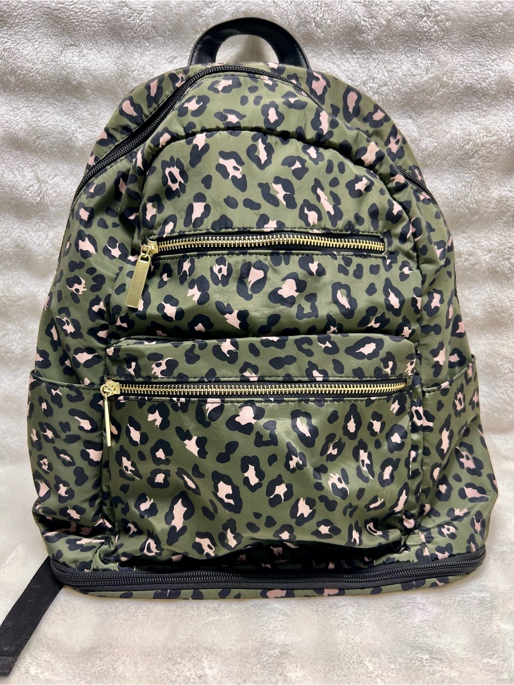 Olive Green w/light Pink Leopard Print Backpack - Stylish Women’s Bag